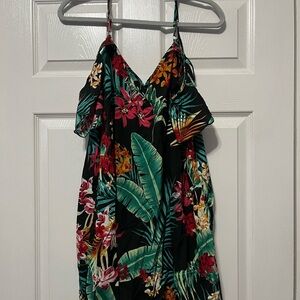 SHEIN Floral Print Mini Dress - Black and Green